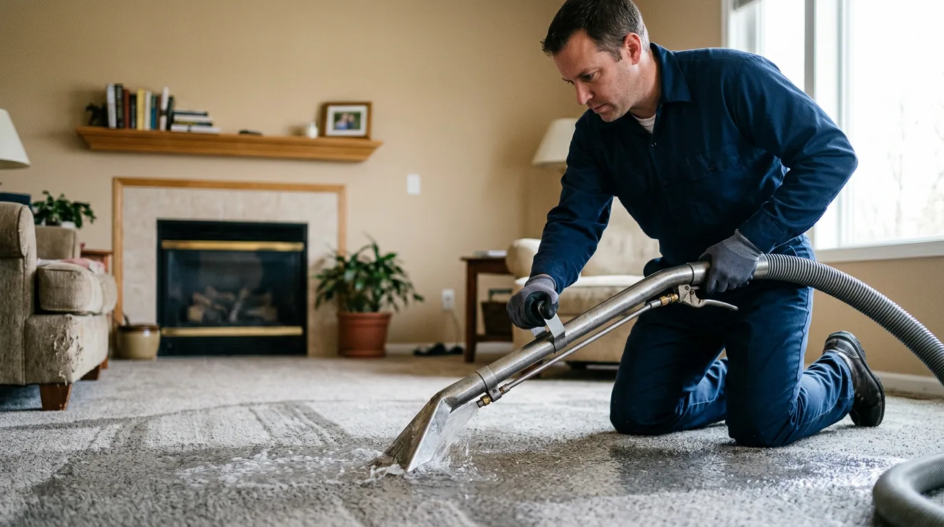 Water damage restoration technician working near Hope Valley, RI